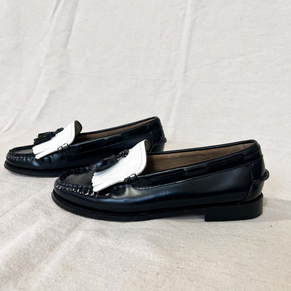 Weejuns Esther Kiltie Leather Tassel Loafers Black & White Size 6 - Picture 6 of 15